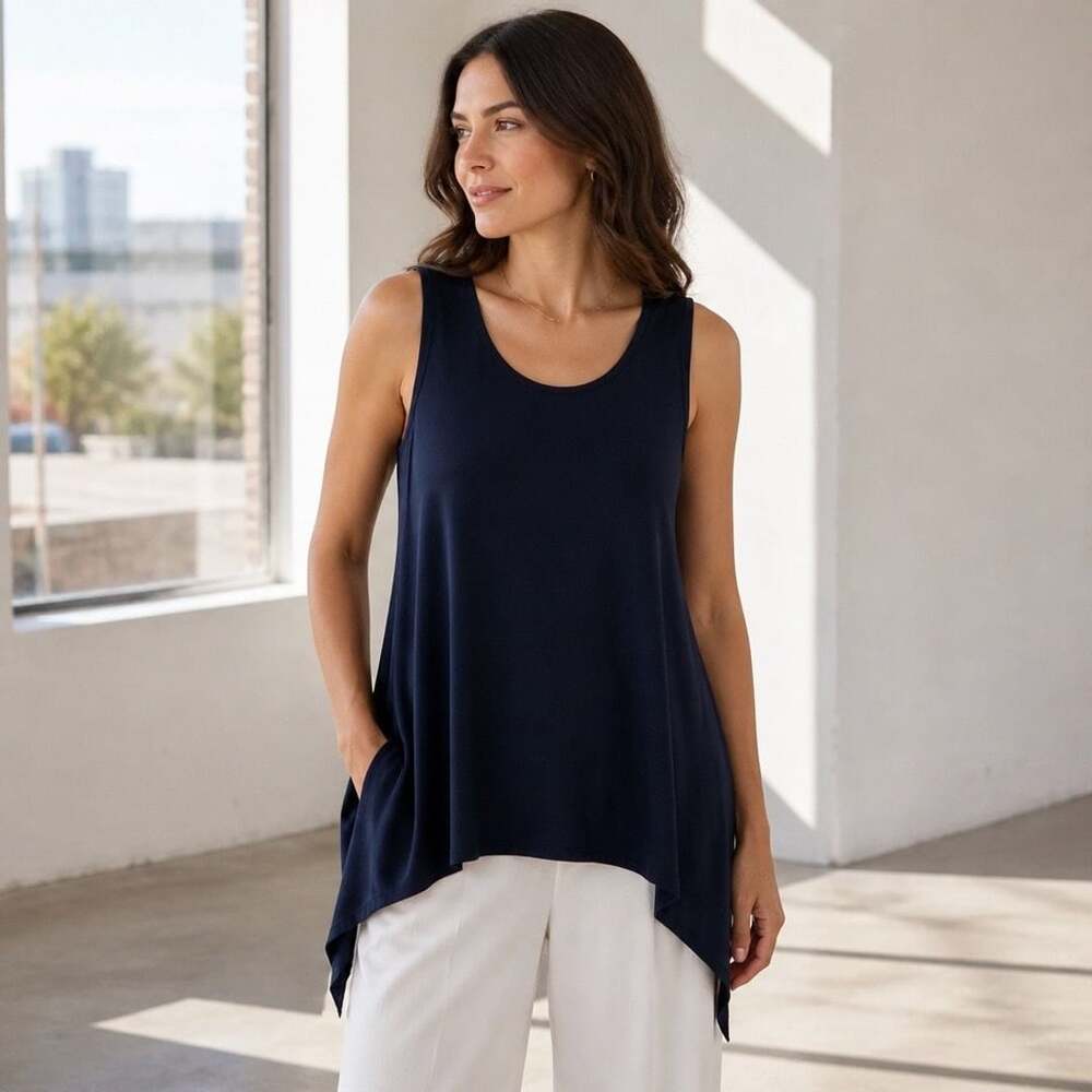 Eileen Fisher Navy Blue A-Line Tank Top Size S